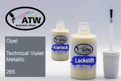 Opel, Technical Violet Metallic, 265: 20ml Lackstift + 20ml Klarlack - Set, von ATW Autoteile West.